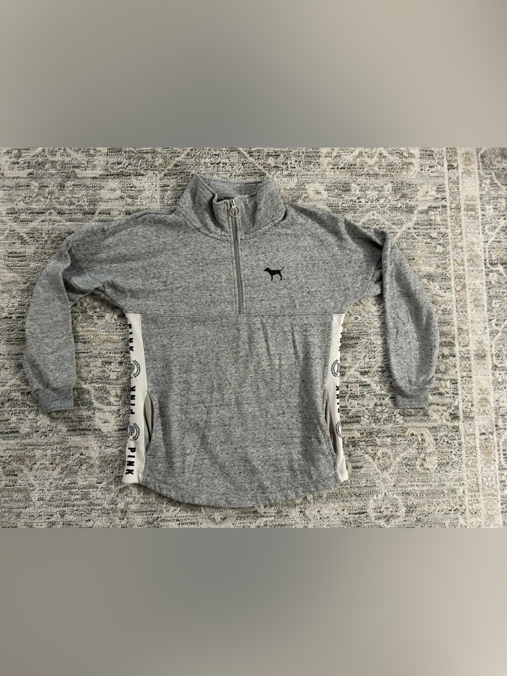 PINK Victoria's Secret Gray Half-Zip Pullover with Logo Trim